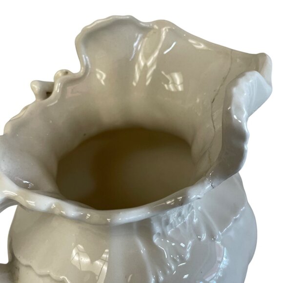 Vintage White Ceramic Pitcher With Ornate Handle Floral Detail Read - Picture 12 of 14